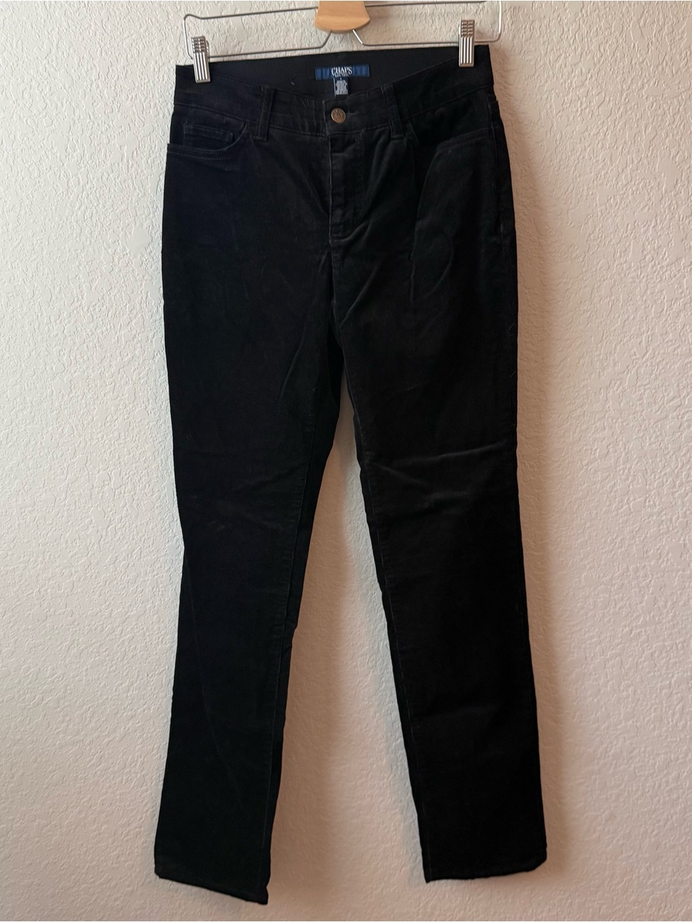 Chaps Black Velvet Pants with Button Front
